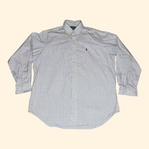 Ralph Lauren‎ Yarmouth Pinpoint Oxford Shirt Mens 16.5 34/35 Blue Orange Check